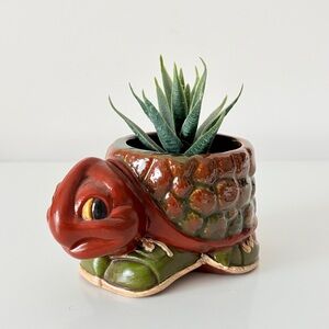 Vintage Turtle Wearing Sneakers Planter 1977 ADORABLE Hand Painted